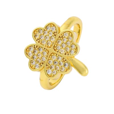 Anillo ajustable trébol zircón baño de oro / unidad