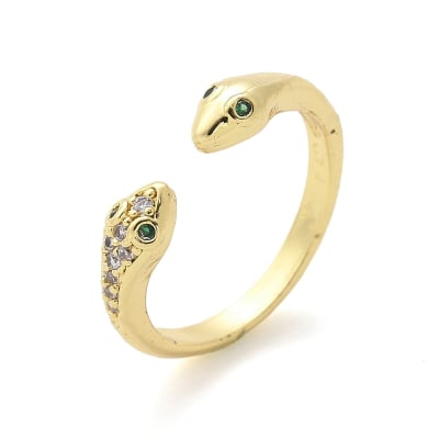 Anillo ajustable doble serpiente zircón baño oro / unidad