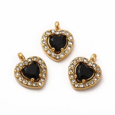 Dije colgante corazón negro acero zircón / unidad