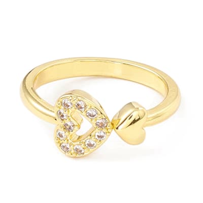 Anillo ajustable corazón doble baño de oro / unidad