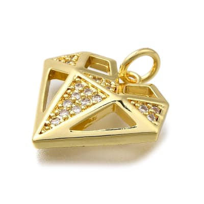 Dije colgante corazón diamante 17 mm baño oro zircón / unidad