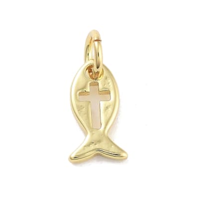Dije colgante religioso pez cruz 10.5 mm latón / unidad