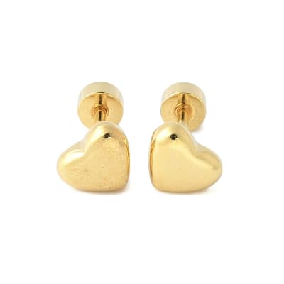 Aros aretes con tope enroscable corazón acero / par