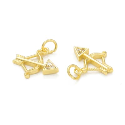 Dije colgante arco flecha cupido 13.5 mm baño oro zircón / unidad