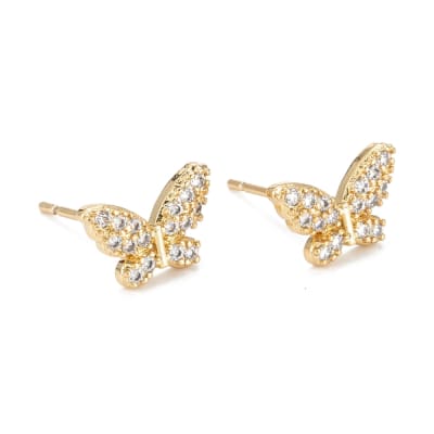 Aros topo topito mariposa con zircón baño de oro / par