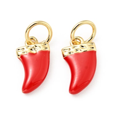 Dije colgante esmaltado colmillo 14.5 mm baño de oro / unidad