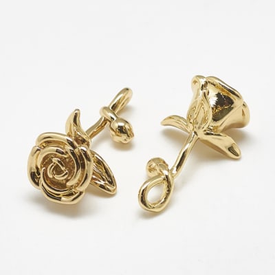 Dije pasador rosa 21 mm baño oro / unidad