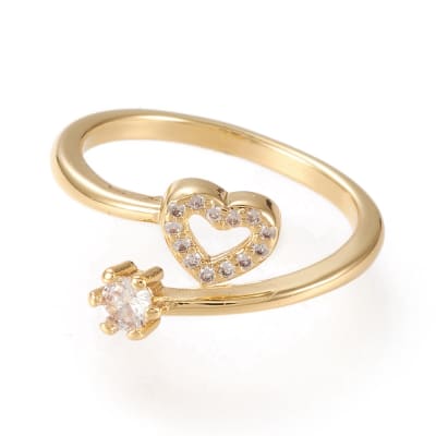 Anillo ajustable punto de luz y corazón baño de oro / unidad