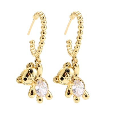 Aros argollas aretes osito colgante tipo c zircón baño de oro / par