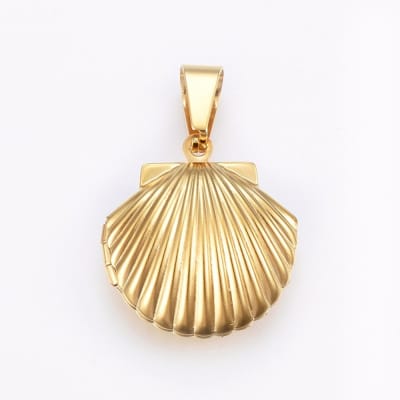 Relicario foto portafoto locket concha de mar acero dorado / unidad