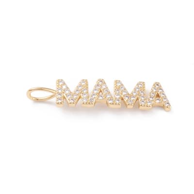 Dije pasador mamá zircón vertical baño de oro / unidad