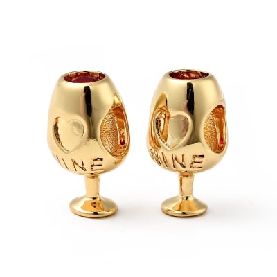 Pasador estilo europeo charm copa vino 14 mm baño oro / unidad