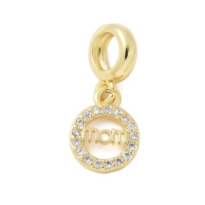 Colgante europeo charm mom mamá 21 mm baño oro zircón / unidad