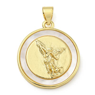 Dije colgante medalla 20 mm San Miguel Arcángel nácar / unidad