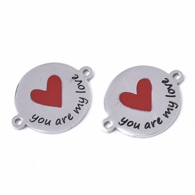 Dije conector pareja amor love corazón acero / unidad
