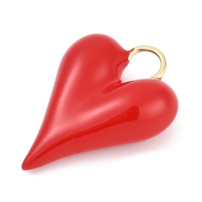 Dije colgante esmaltado 27.5 mm corazón alargado rojo / unidad