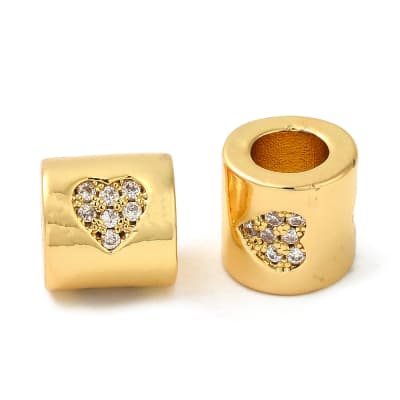 Cuenta pasador estilo europeo corazón zircón baño de oro / unidad