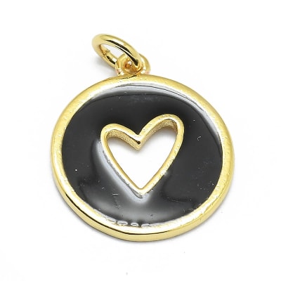 Dije colgante esmaltado corazón calado 18 mm baño oro / unidad