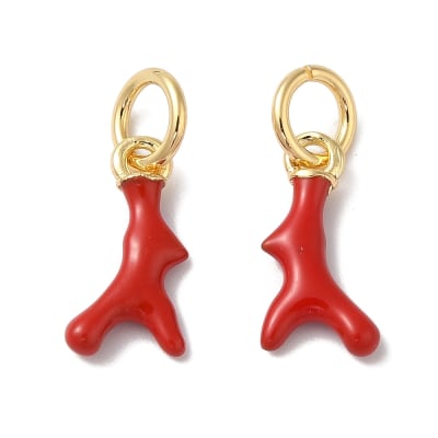 Dije colgante esmaltado forma coral mar 11 mm baño de oro / unidad
