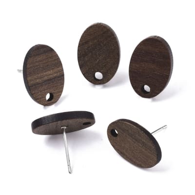 Base de aros topito óvalo 15x10 mm madera de nogal / par