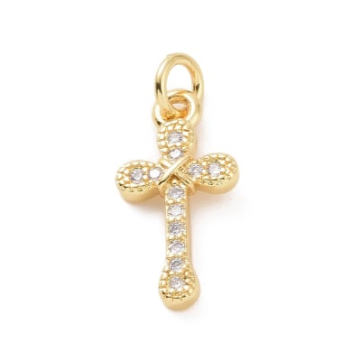 Dije colgante cruz zircones 15.5 mm baño oro / unidad