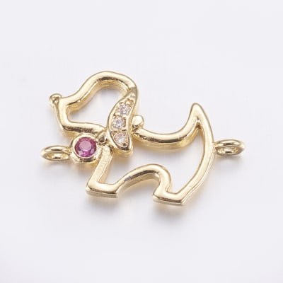 Dije conector perro mascota 16 mm zircón baño oro / unidad