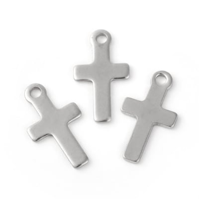 Dije colgante cruz 14.5 mm acero plateado / unidad
