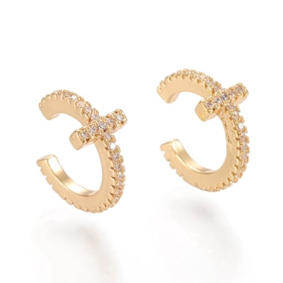 Ear cuff solitarios cruz 9.5 mm baño de oro / unidad