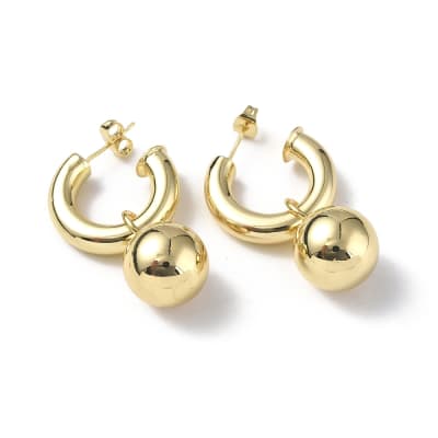 Aros argollas aretes colgantes bola tipo c macizo baño de oro / par