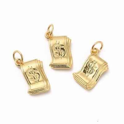 Dije colgante billetes simbolo dinero 15x9 mm baño de oro / unidad