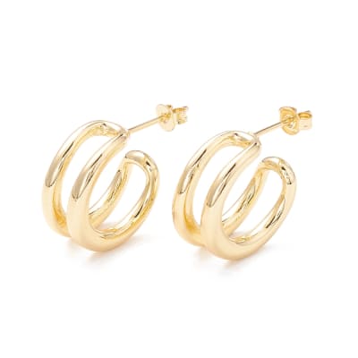 Aros argollas aretes tipo C doble baño de oro / par