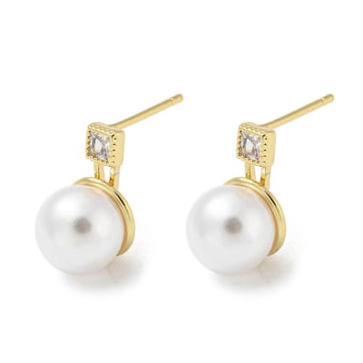 Aros topo topito perla punto de luz 15 mm baño oro / par
