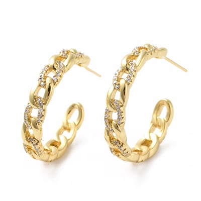 Aros argollas aretes tipo C eslabones con zircón / par