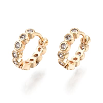 Aros argollas huggie puntos de luz 13 mm baño de oro / par