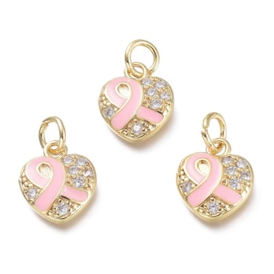 Dije colgante corazón cinta zircón cancer baño de oro / unidad
