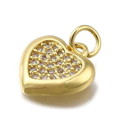 Dije colgante corazón zircones 13 mm baño oro / unidad