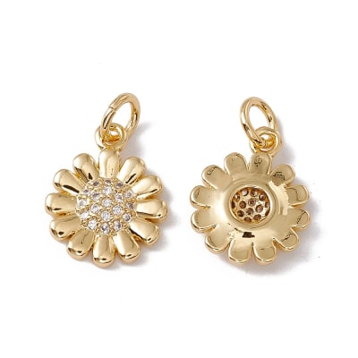 Dije colgante flor girasol zircón 14 mm baño de oro / unidad