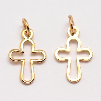 Dije colgante mini cruz 12 mm baño de oro / unidad