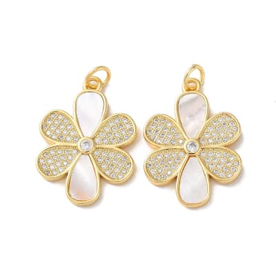 Dije colgante Flor 24.5 mm nácar baño de oro / unidad