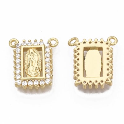 Dije conector escapulario cruz virgen baño de oro zircón / unidad