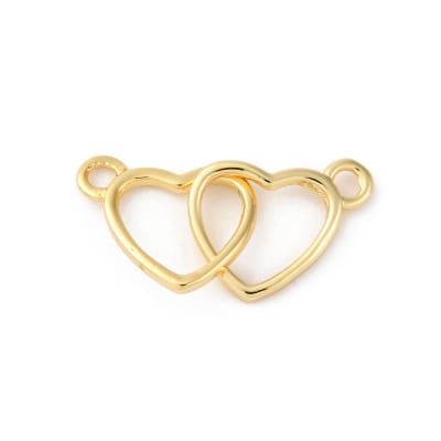 Dije conector doble corazón 24 mm baño de oro / unidad
