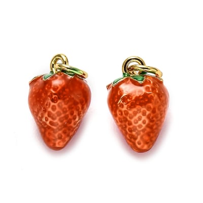 Dije colgante fresa frutilla 11.5 mm baño de oro / unidad