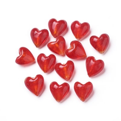 Pasador corazón rojo de vidrio hoja de plata / unidad