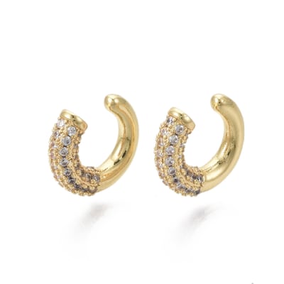 Ear cuff aros solitarios elegante mitad liso y zircón 6.5 mm baño oro / unidad