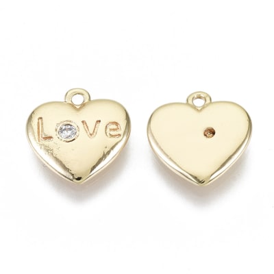 Dije colgante corazón love zircón baño de oro / unidad