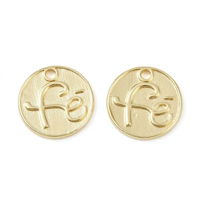 Dije colgante medalla fe relieve 14 mm baño de oro / unidad