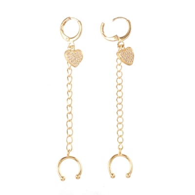 Ear cuff aros solitarios Corazón largo baño de oro / unidad