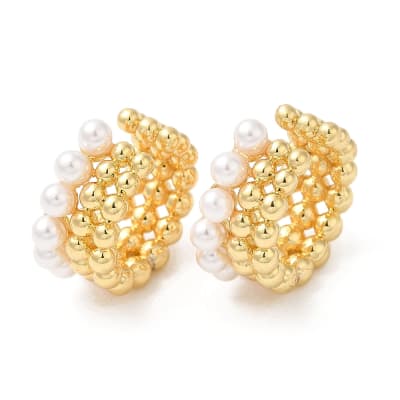 Ear cuff aros solitarios tres líneas balines perlas baño oro / unidad