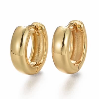 Aros argollas chunky huggie 16 mm baño de oro / par