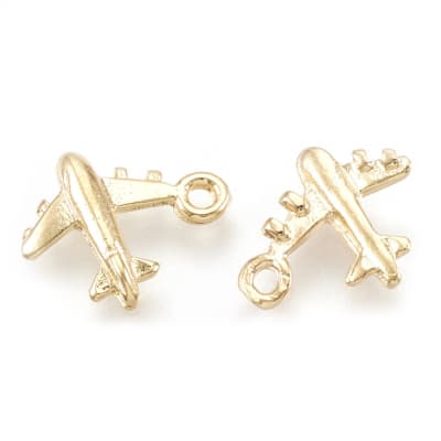 Dije colgante mini avión 9.5 mm baño de oro / unidad